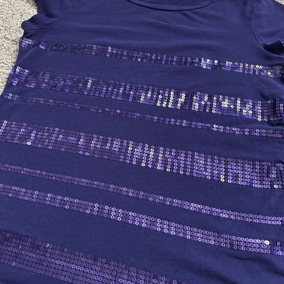 Ann Taylor Petite Purple Sequin Striped Short Sleeve Top Shirt Size Large Petite - Picture 3 of 8